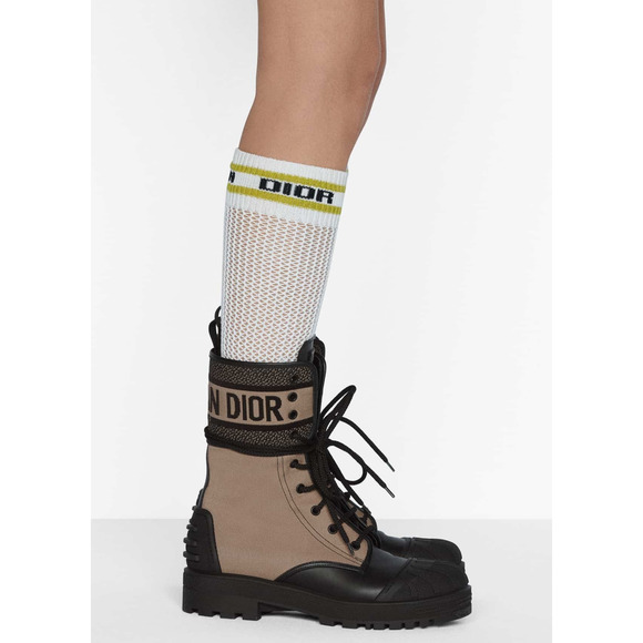 Dior D-Major Black Taupe Logo Military Combat Lace Up Tie Ankle Boots 38.5 - Picture 6 of 16